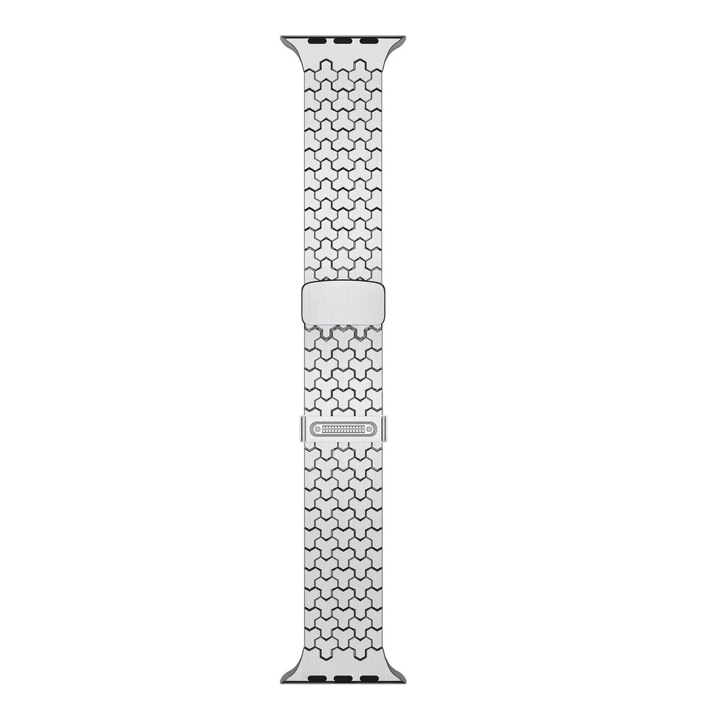 Apple Watch Band: Stainless Steel Magnetic Strap, Geometric Link Design (44-49mm)