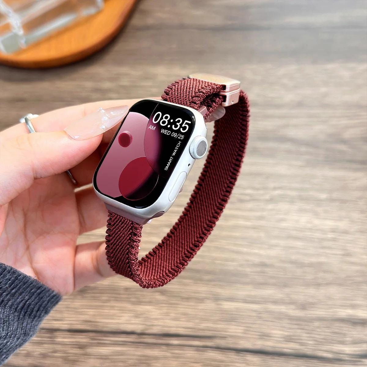 Slim Woven Nylon Band for Apple Watch, Elastic Adjustable Sport Strap