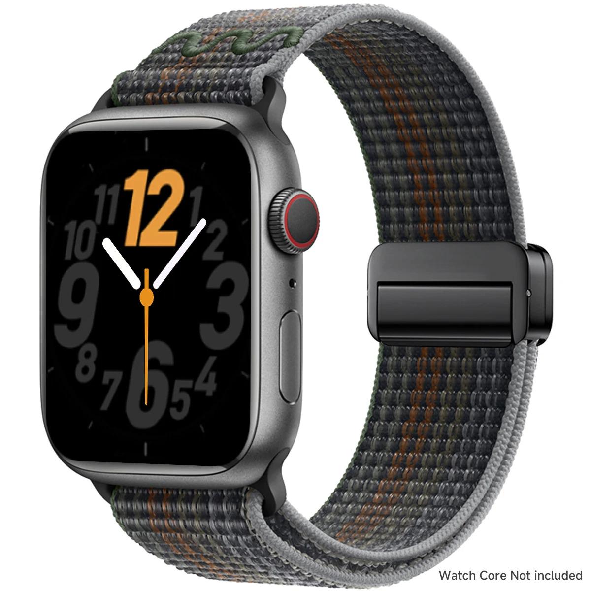 Woven Nylon Apple Watch Band, Magnetic Loop Strap, Breathable Replacement Wristband