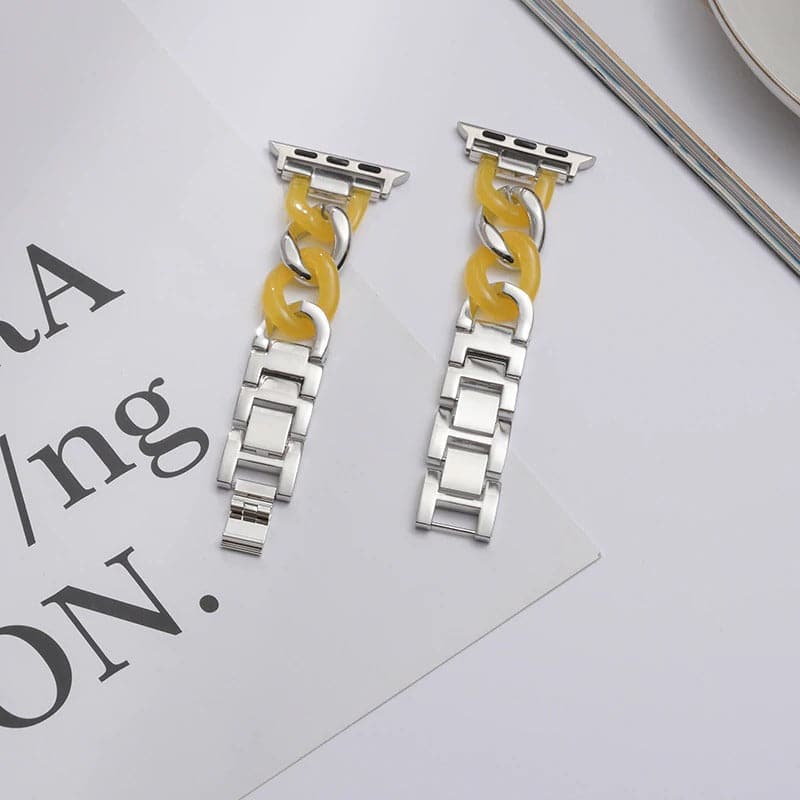 Chunky Chain Resin Apple Watch Band Scrunchapples 38/40mm Silver Yellow