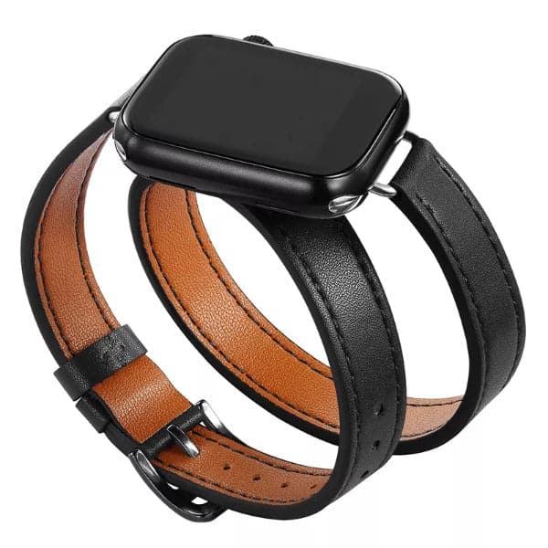 Slim Boho Leather Twirl Scrunchapples 38/40/41mm Black