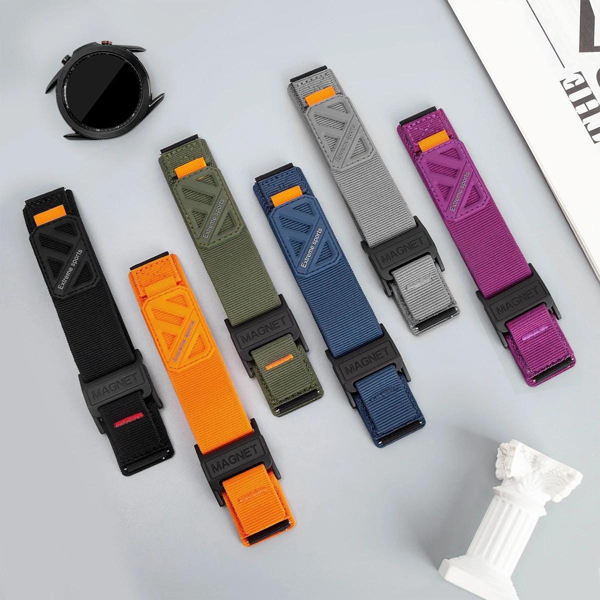 20mm 22mm Magnetic Nylon Watch Band for Samsung Galaxy Watch, Adjustable Sport Strap
