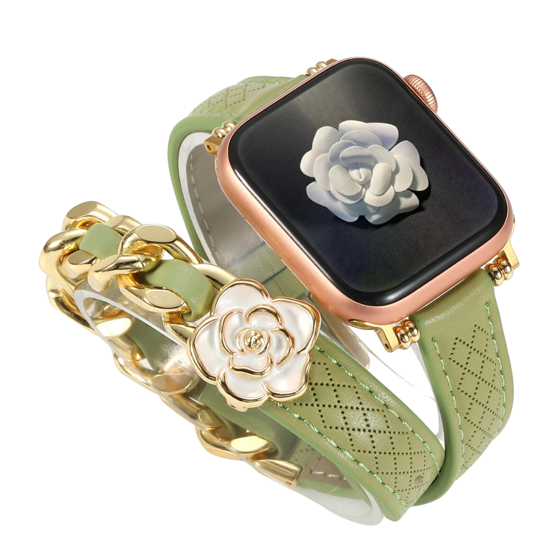 Floral Flower Leather Apple Watch Band Print Smart Iwatch Strap