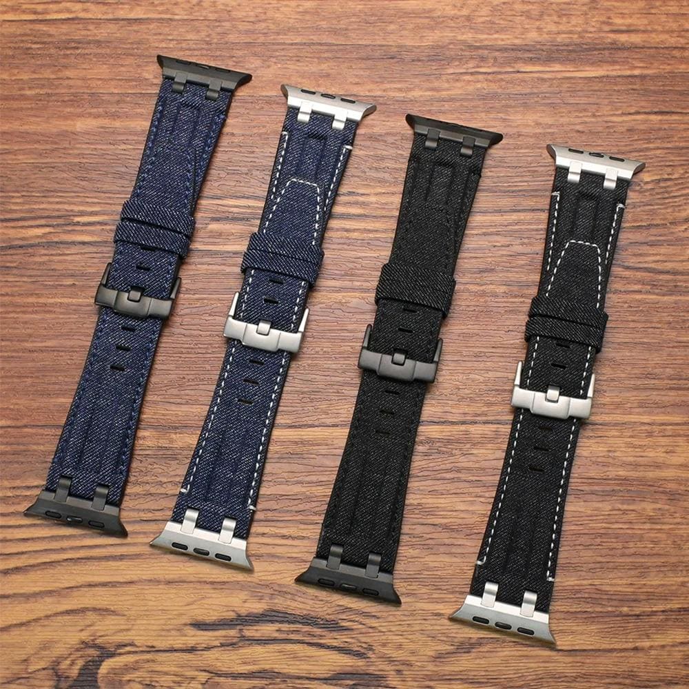 Apple Watch Denim Fabric Strap, Vintage Jean Leather Watch Band, Men's Bracelet