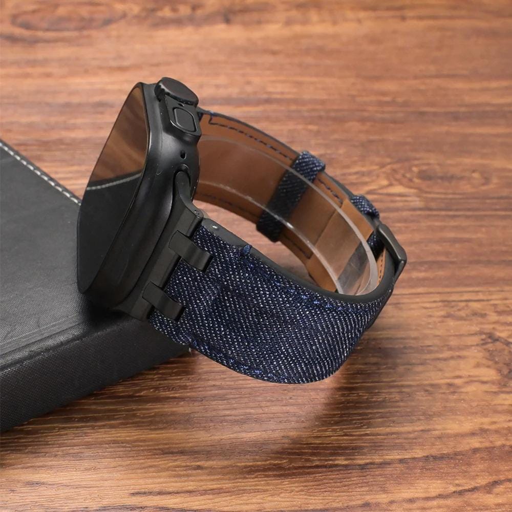 Apple Watch Denim Fabric Strap, Vintage Jean Leather Watch Band, Men's Bracelet