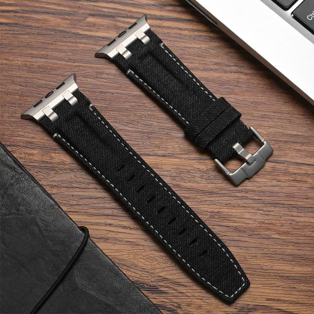 Apple Watch Denim Fabric Strap, Vintage Jean Leather Watch Band, Men's Bracelet