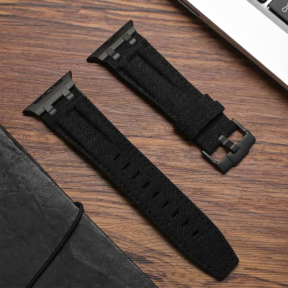 Apple Watch Denim Fabric Strap, Vintage Jean Leather Watch Band, Men's Bracelet