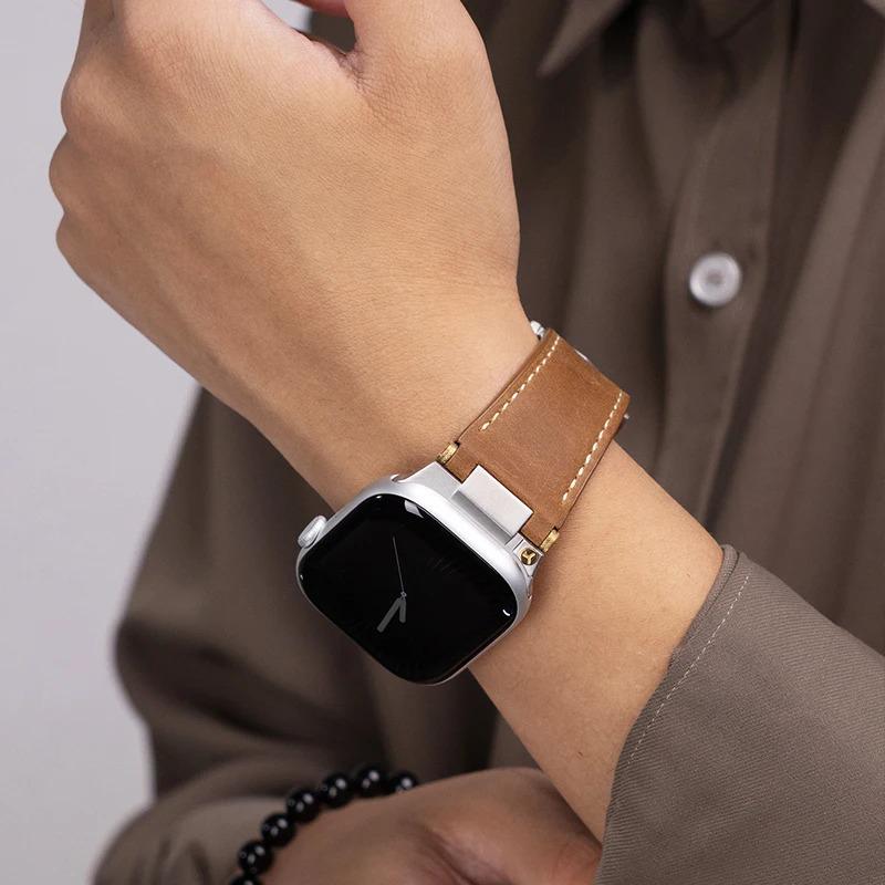 Apple Watch Genuine Leather Band, Vintage Brown Leather Strap 42mm 44mm 45mm 46mm 49mm