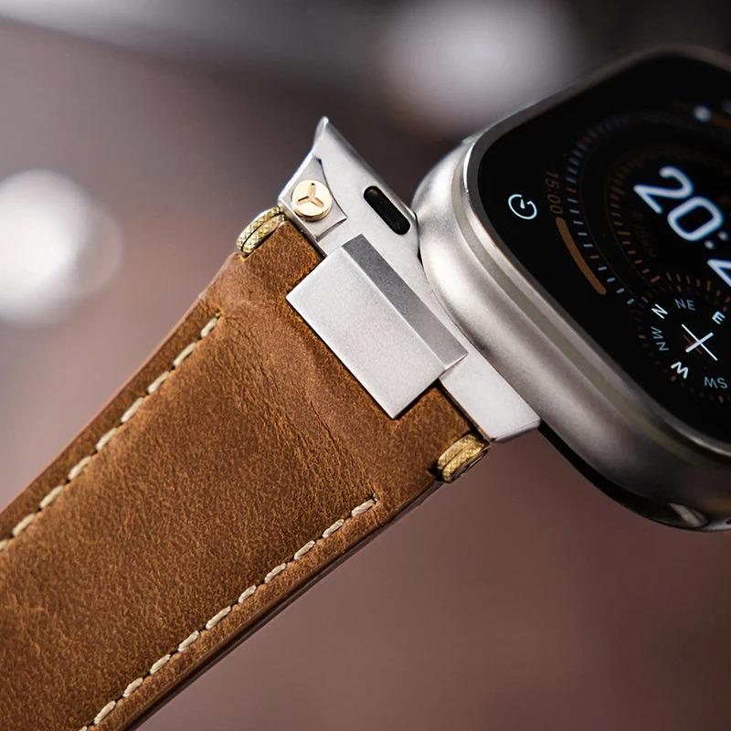 Apple Watch Genuine Leather Band, Vintage Brown Leather Strap 42mm 44mm 45mm 46mm 49mm