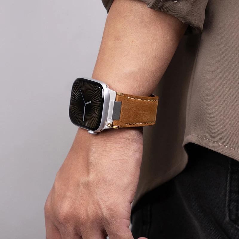 Apple Watch Genuine Leather Band, Vintage Brown Leather Strap 42mm 44mm 45mm 46mm 49mm