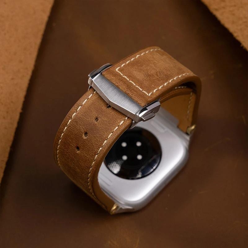 Apple Watch Genuine Leather Band, Vintage Brown Leather Strap 42mm 44mm 45mm 46mm 49mm
