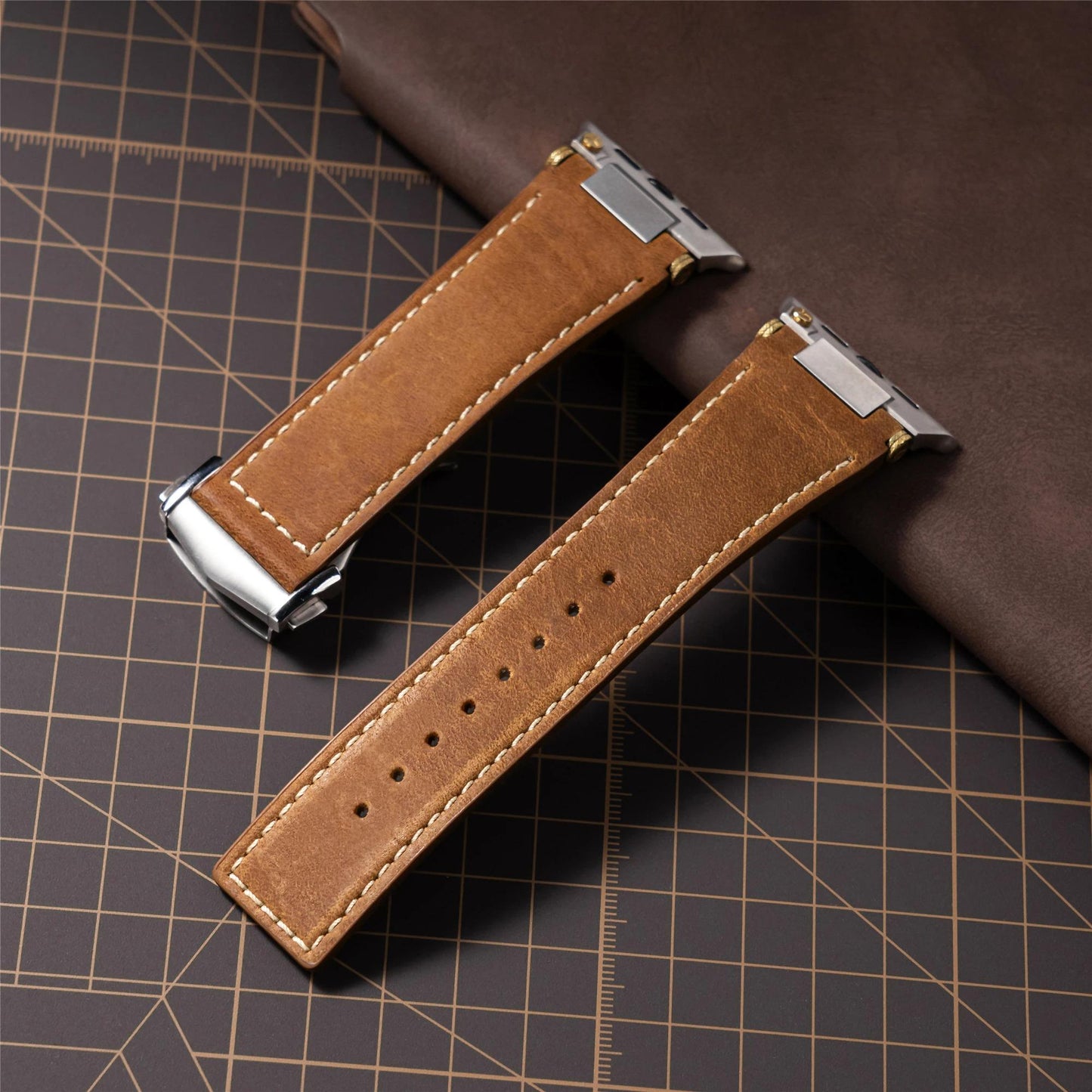 Apple Watch Genuine Leather Band, Vintage Brown Leather Strap 42mm 44mm 45mm 46mm 49mm