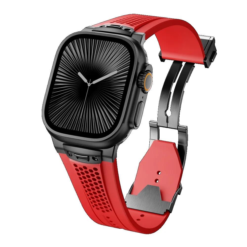Apple Watch Sport Silicone Band, Series 11 10 46mm, 9 8 7 45mm, SE 44mm, Hybrid Metal Clasp Strap