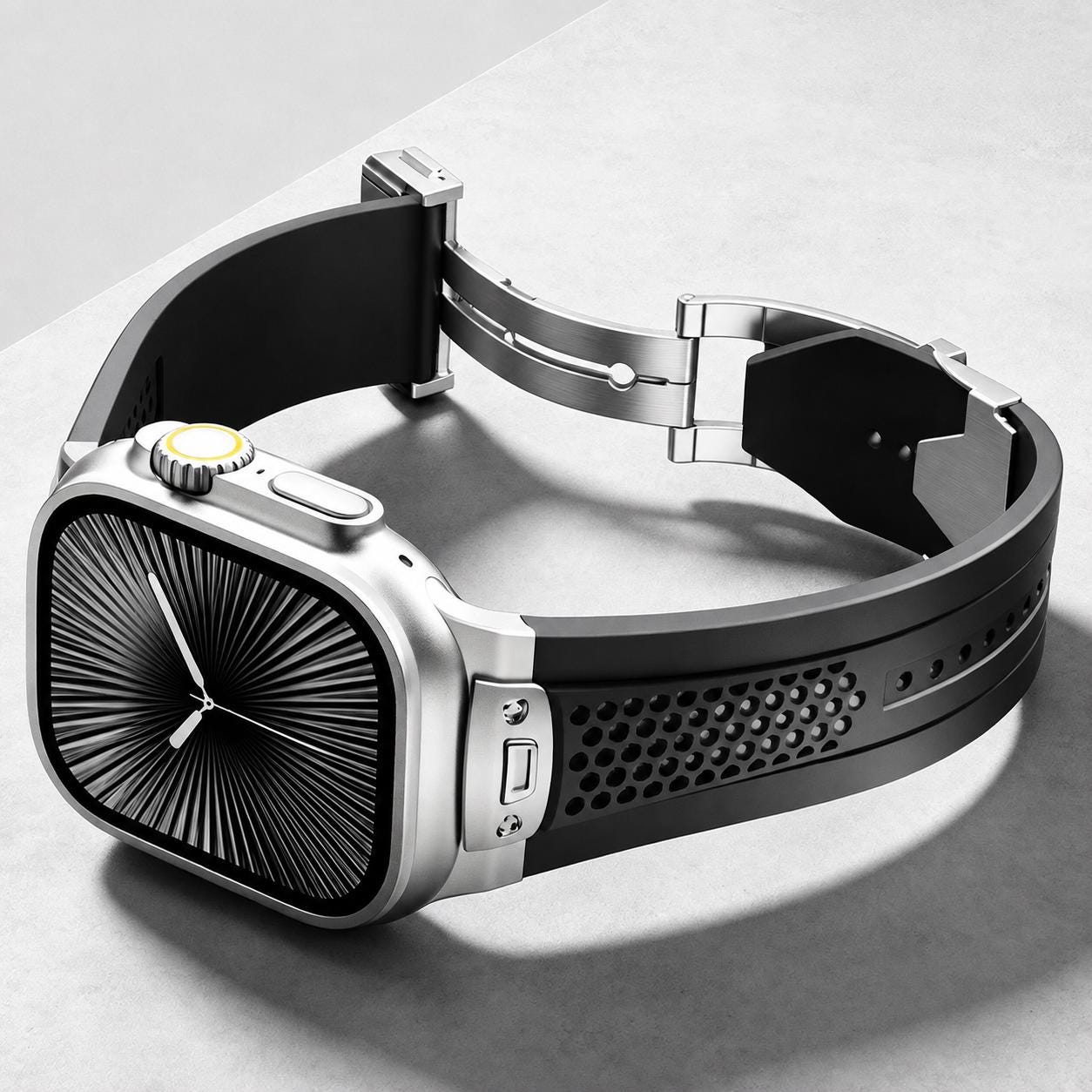 Apple Watch Sport Silicone Band, Series 11 10 46mm, 9 8 7 45mm, SE 44mm, Hybrid Metal Clasp Strap
