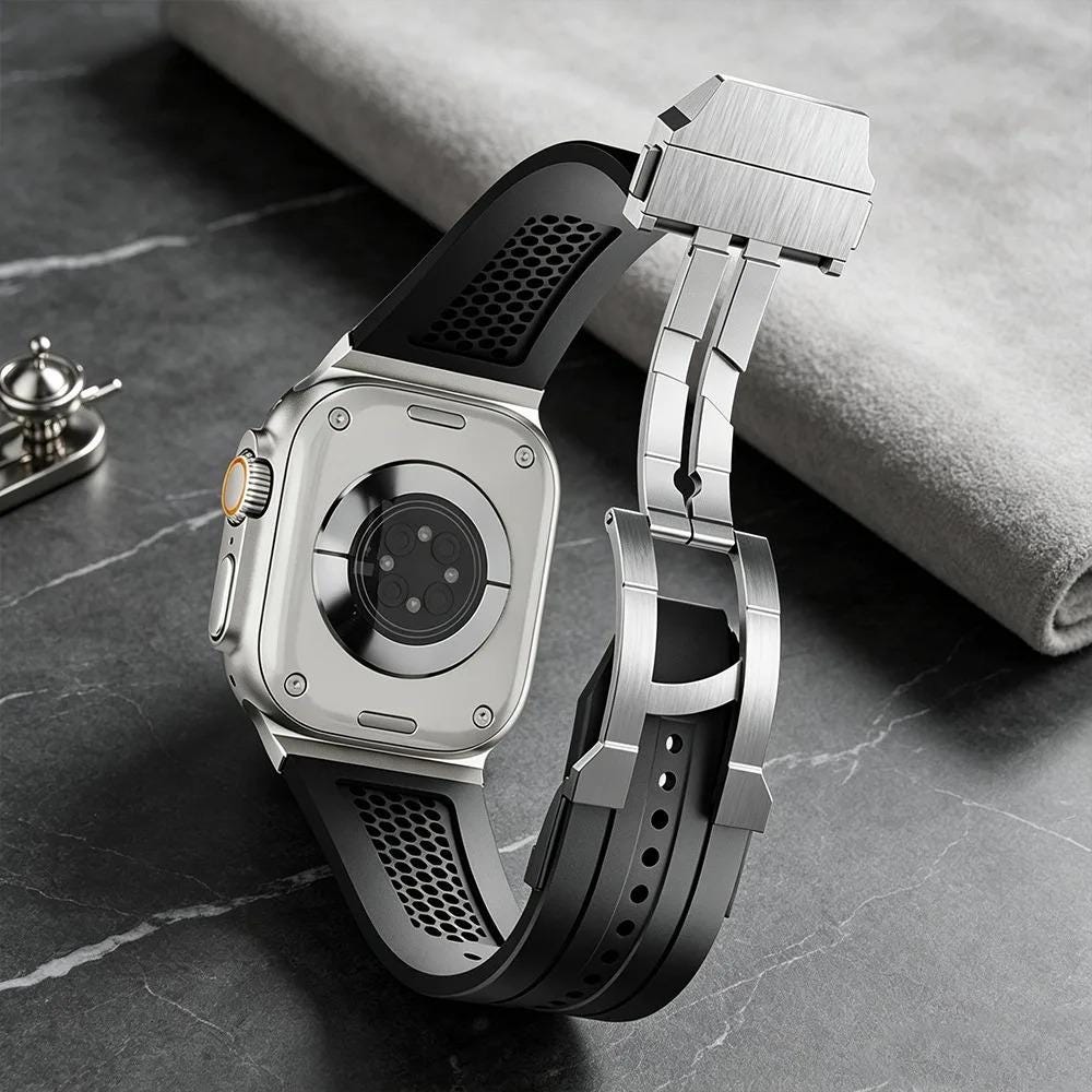 Apple Watch Sport Silicone Band, Series 11 10 46mm, 9 8 7 45mm, SE 44mm, Hybrid Metal Clasp Strap