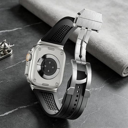 Apple Watch Sport Silicone Band, Series 11 10 46mm, 9 8 7 45mm, SE 44mm, Hybrid Metal Clasp Strap