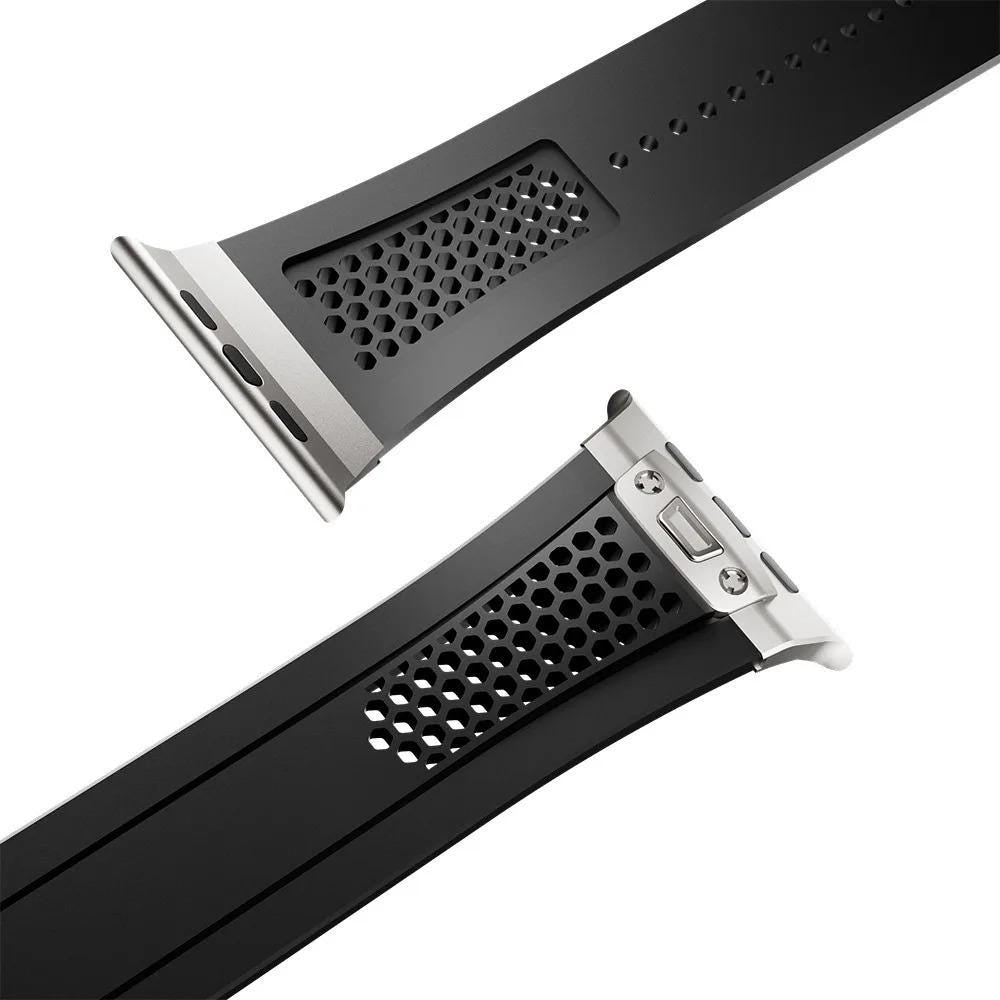 Apple Watch Sport Silicone Band, Series 11 10 46mm, 9 8 7 45mm, SE 44mm, Hybrid Metal Clasp Strap