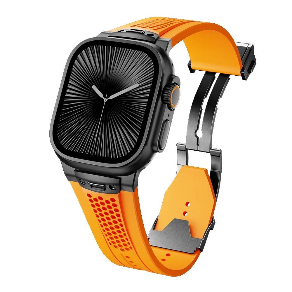 Apple Watch Sport Silicone Band, Series 11 10 46mm, 9 8 7 45mm, SE 44mm, Hybrid Metal Clasp Strap