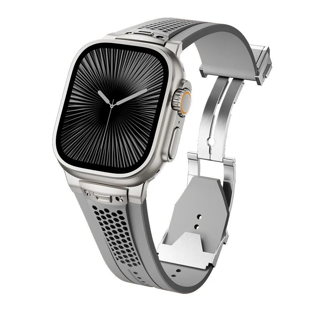 Apple Watch Sport Silicone Band, Series 11 10 46mm, 9 8 7 45mm, SE 44mm, Hybrid Metal Clasp Strap
