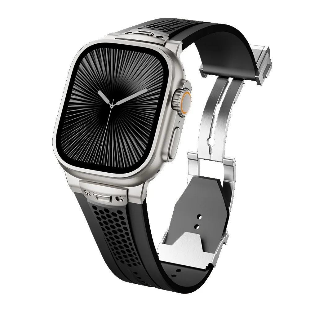 Apple Watch Sport Silicone Band, Series 11 10 46mm, 9 8 7 45mm, SE 44mm, Hybrid Metal Clasp Strap