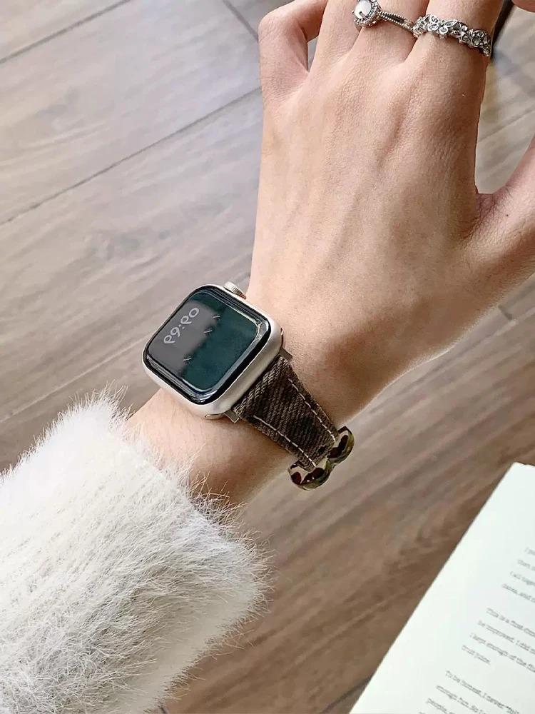 Apple Watch Y2K Retro Leopard Heart Charm Band - Vintage Leather Strap 38mm 40mm 41mm 42mm 44mm 45mm 46mm 49mm