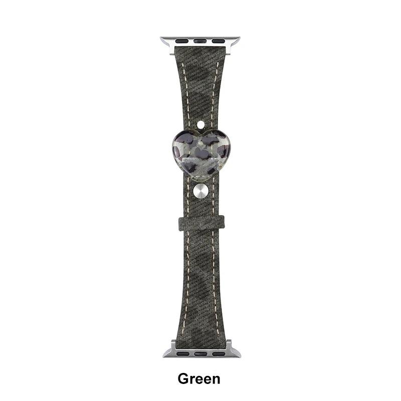 Apple Watch Y2K Retro Leopard Heart Charm Band - Vintage Leather Strap 38mm 40mm 41mm 42mm 44mm 45mm 46mm 49mm