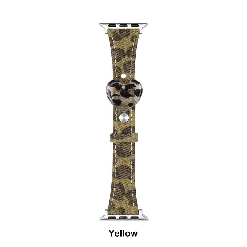 Apple Watch Y2K Retro Leopard Heart Charm Band - Vintage Leather Strap 38mm 40mm 41mm 42mm 44mm 45mm 46mm 49mm
