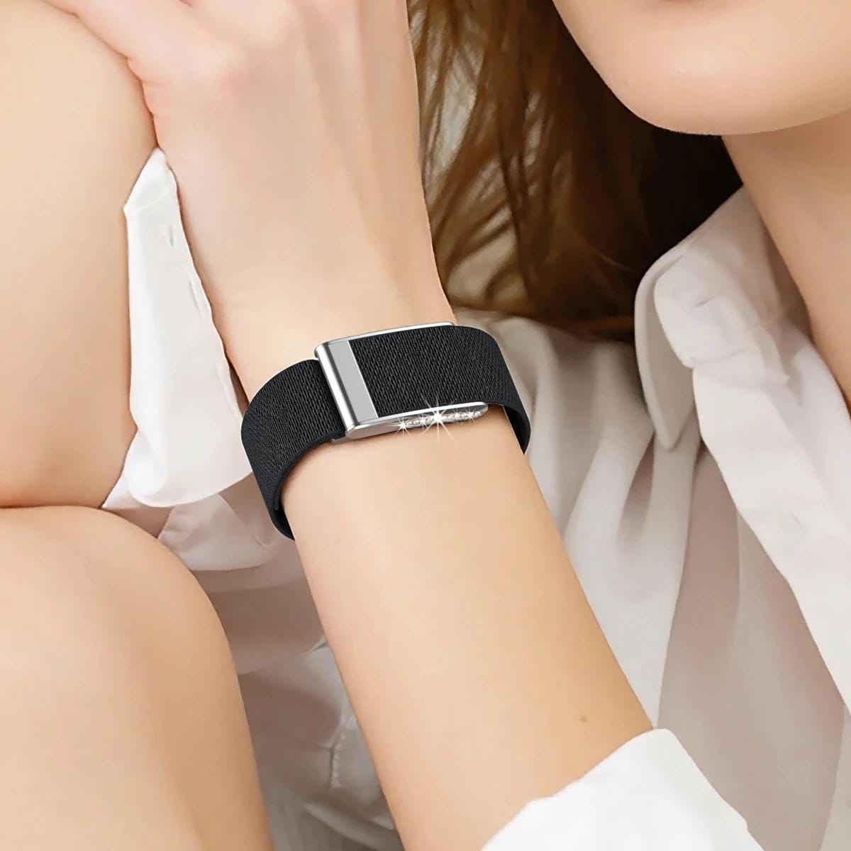 Crystal Rhinestone Nylon Band for WHOOP 5.0 MG, Adjustable Fitness Wristband Diamond Frame