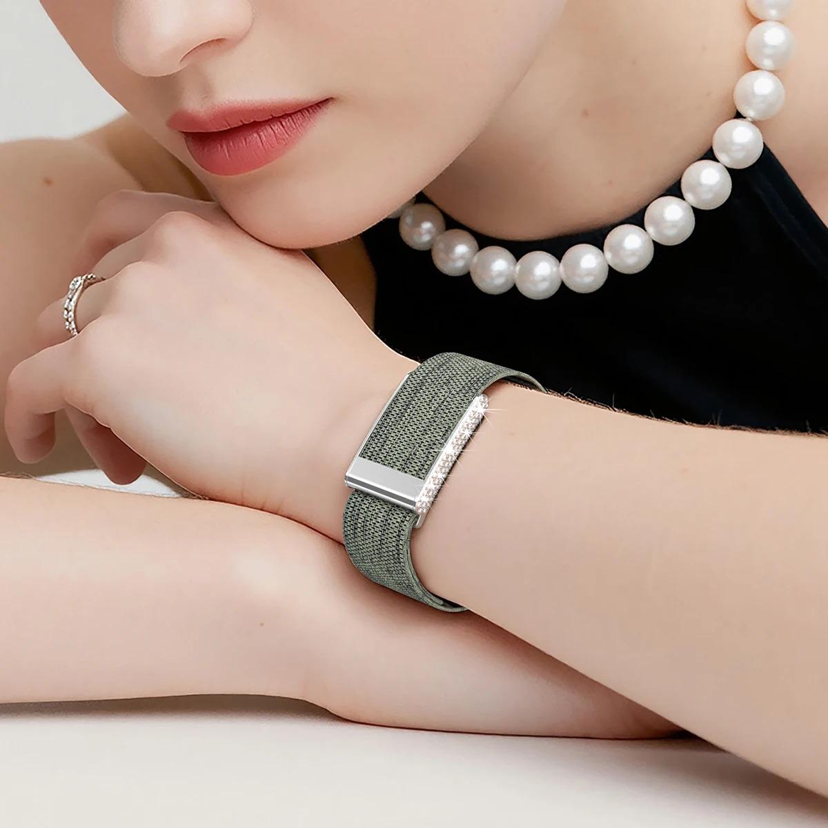 Crystal Rhinestone Nylon Band for WHOOP 5.0 MG, Adjustable Fitness Wristband Diamond Frame