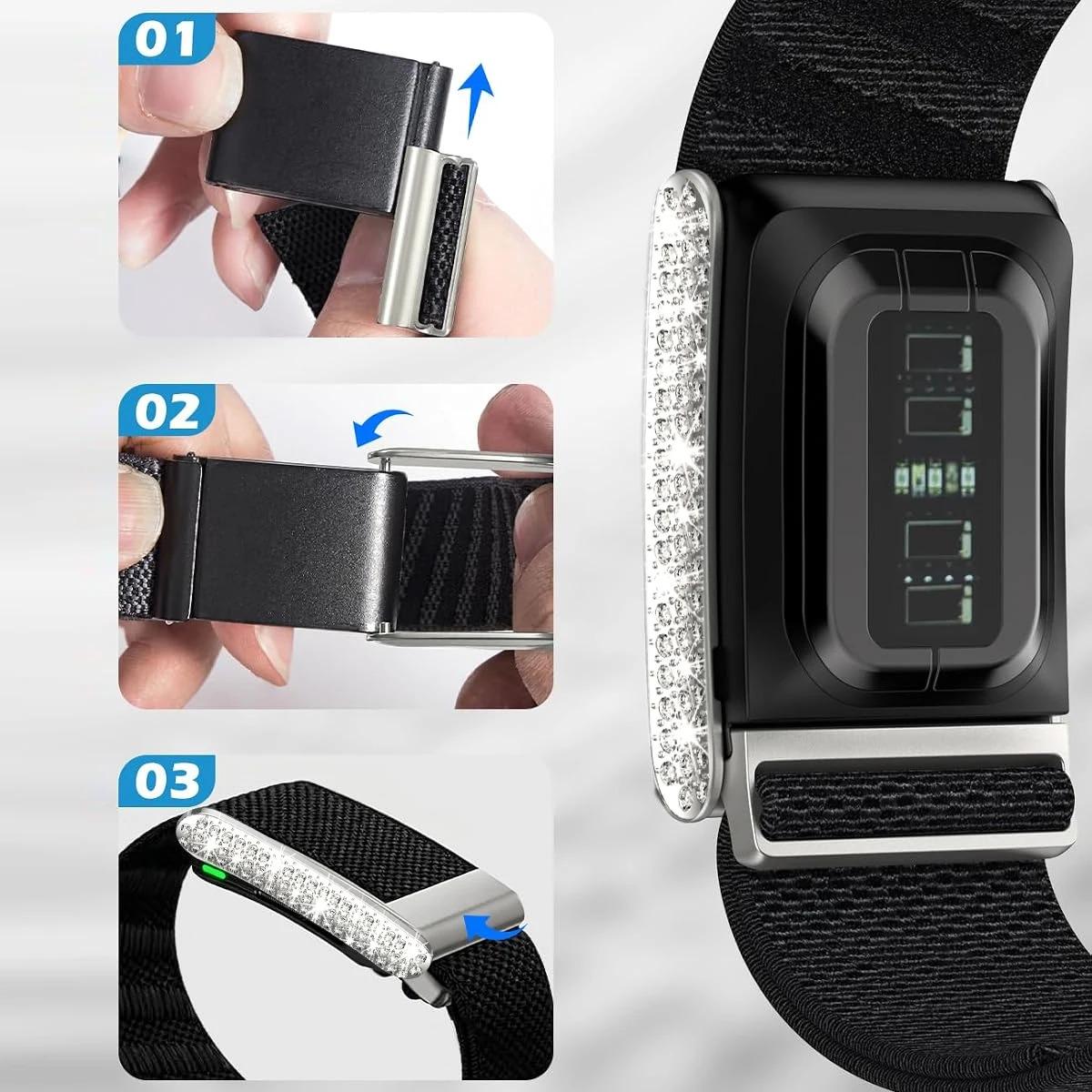 Crystal Rhinestone Nylon Band for WHOOP 5.0 MG, Adjustable Fitness Wristband Diamond Frame
