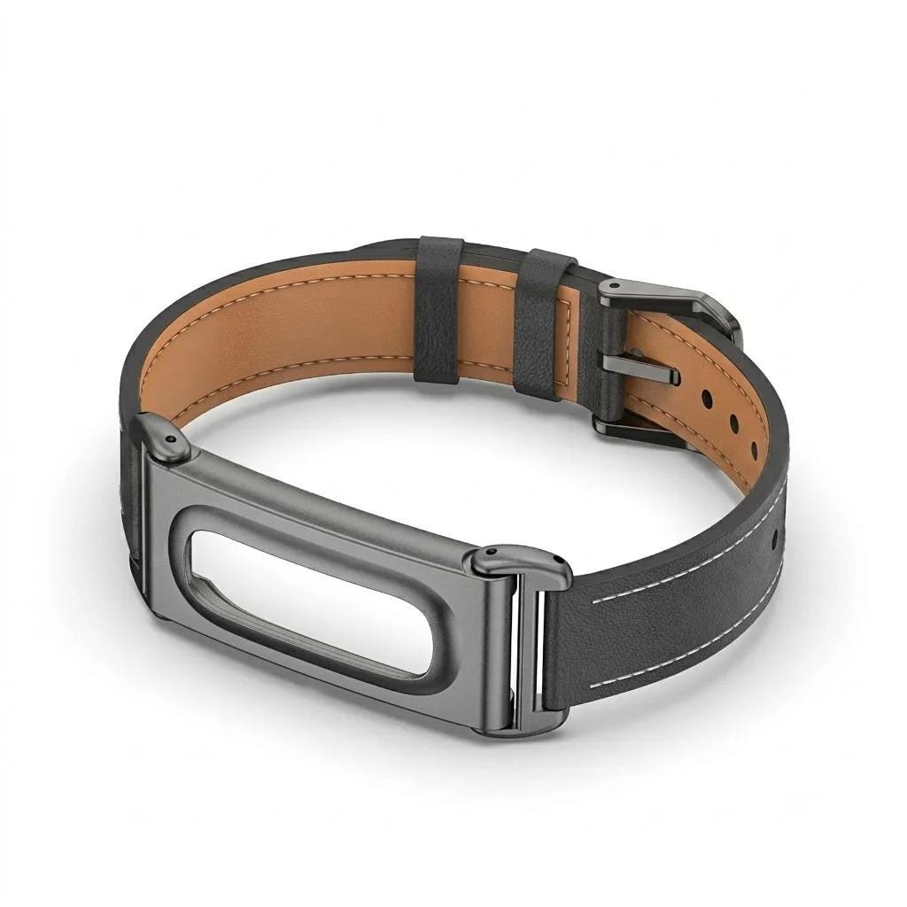 Black Google Fitbit Air microfiber leather band with metal protective case