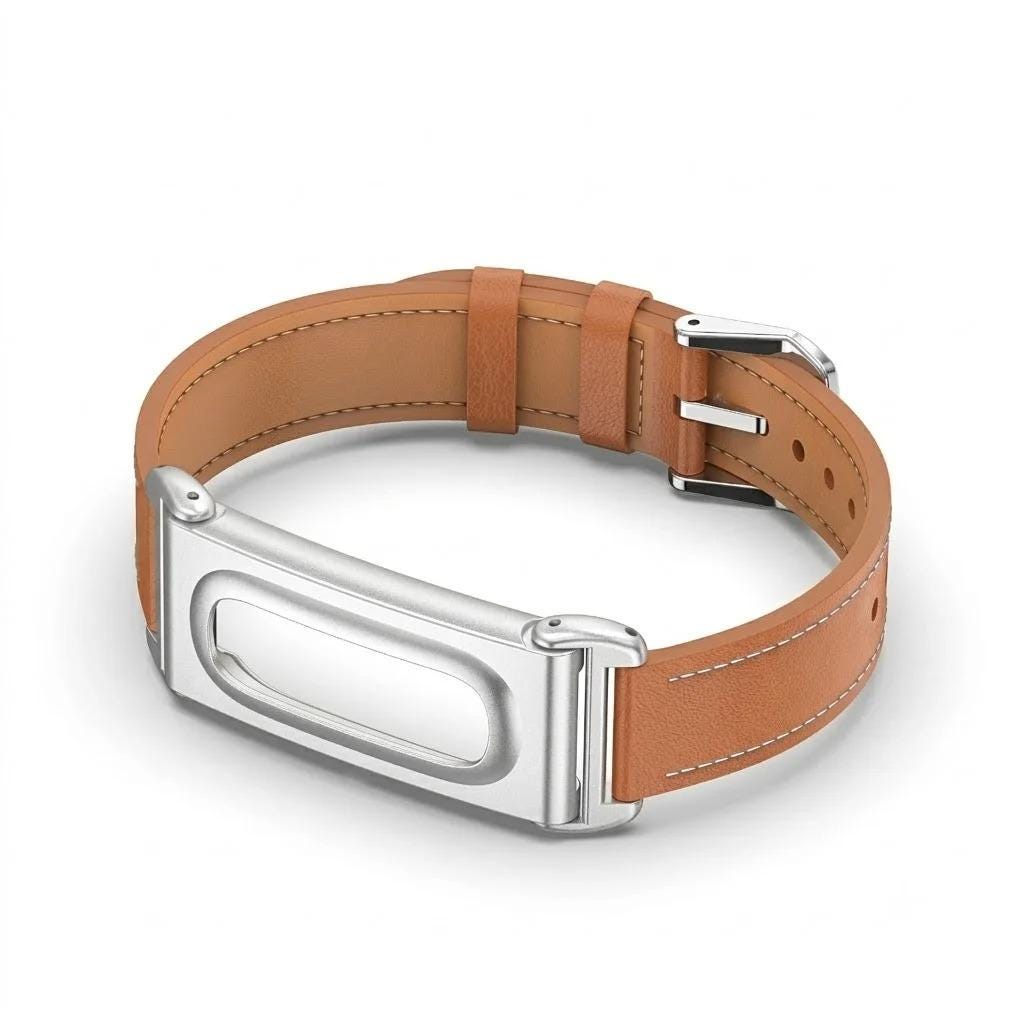 Camel Brown Google Fitbit Air microfiber leather band with metal protective case