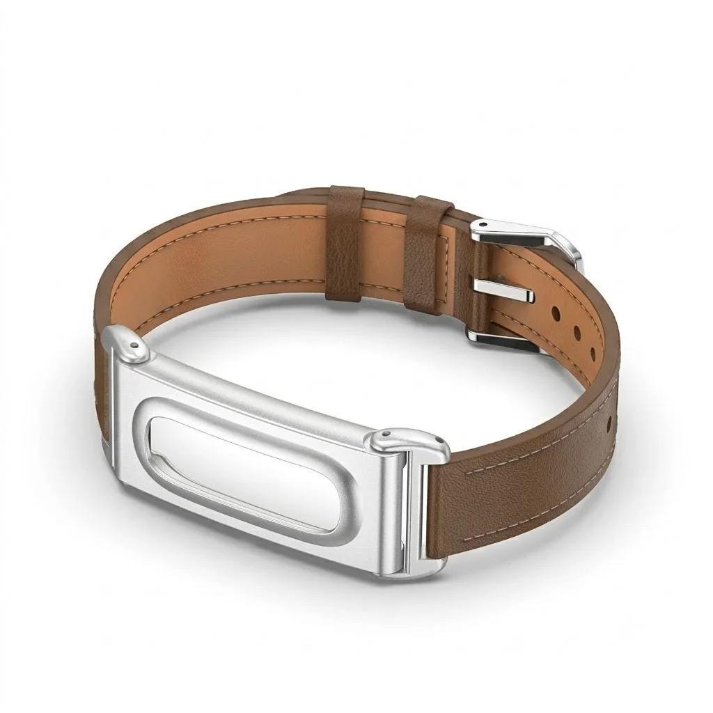 Dark Brown Google Fitbit Air microfiber leather band with metal protective case