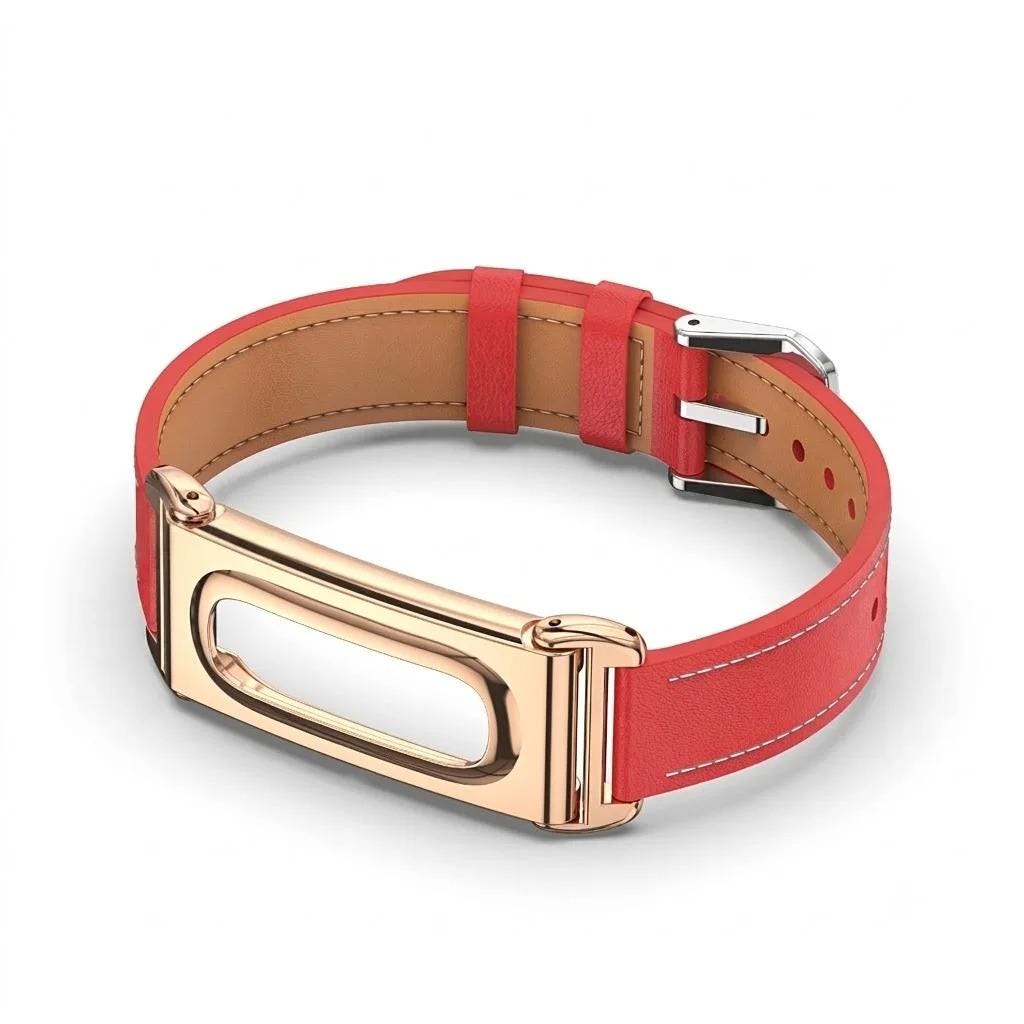Red Google Fitbit Air microfiber leather band with metal protective case