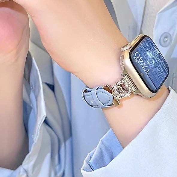 Italian Leather Apple Watch Band - Diamante Infinity Charm