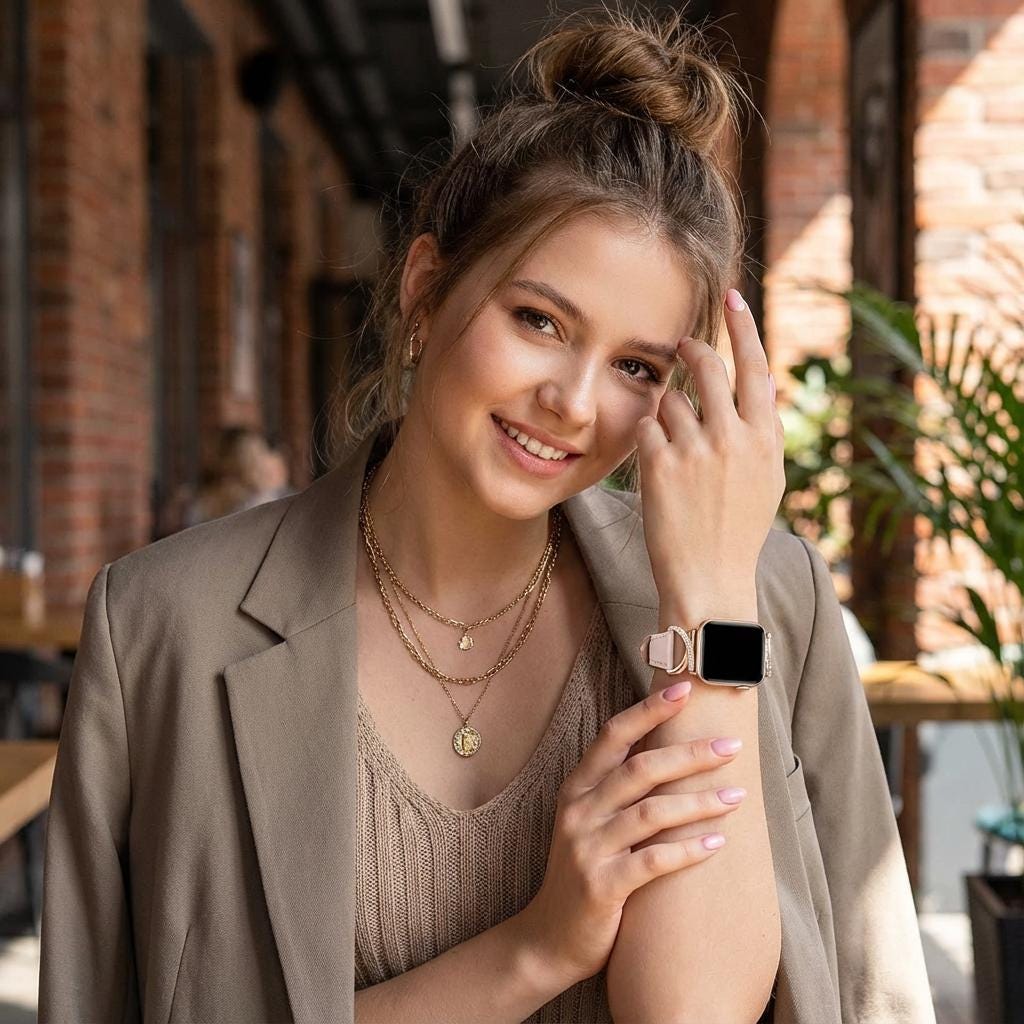 Crystal Rhinestone Apple Watch Band Women - Luxury Gold Leather Strap, Sparkly Apple Watch Bracelet Band