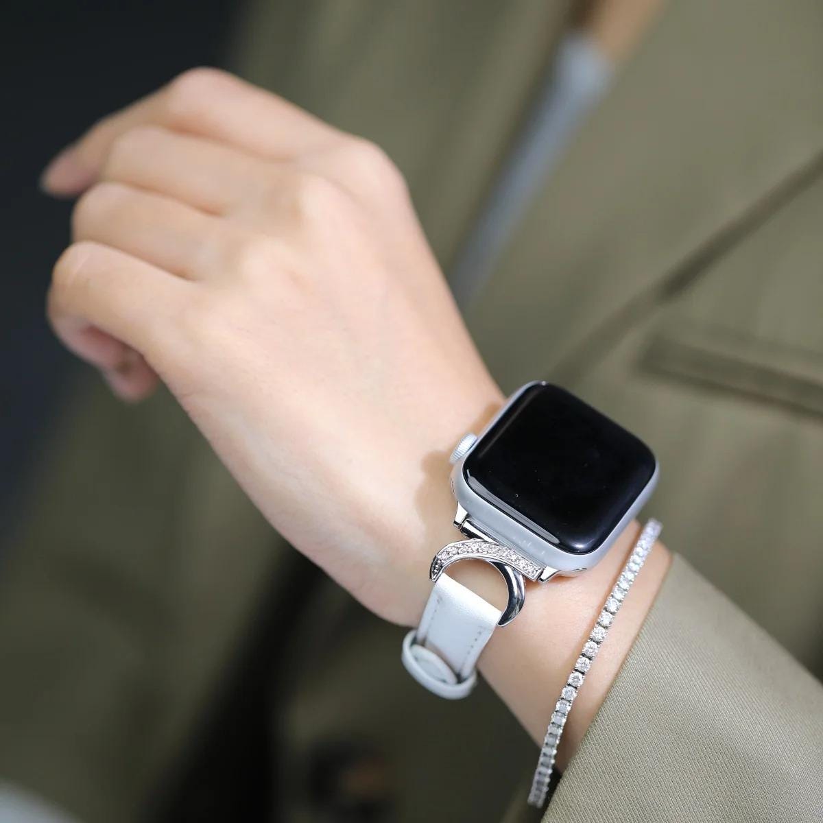 Crystal Rhinestone Apple Watch Band Women - Luxury Gold Leather Strap, Sparkly Apple Watch Bracelet Band