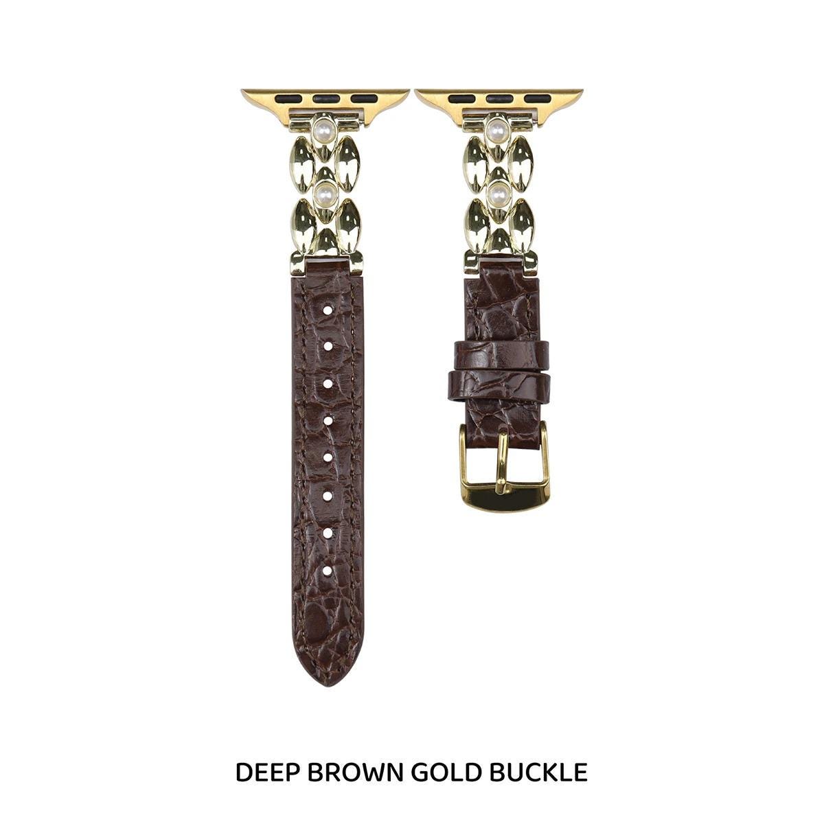 Pearl Leather Apple Watch Band, Elegant Jewelry Style Apple Watch Strap