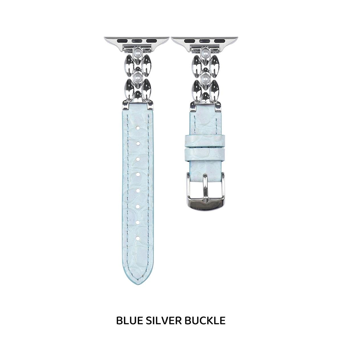 Pearl Leather Apple Watch Band, Elegant Jewelry Style Apple Watch Strap
