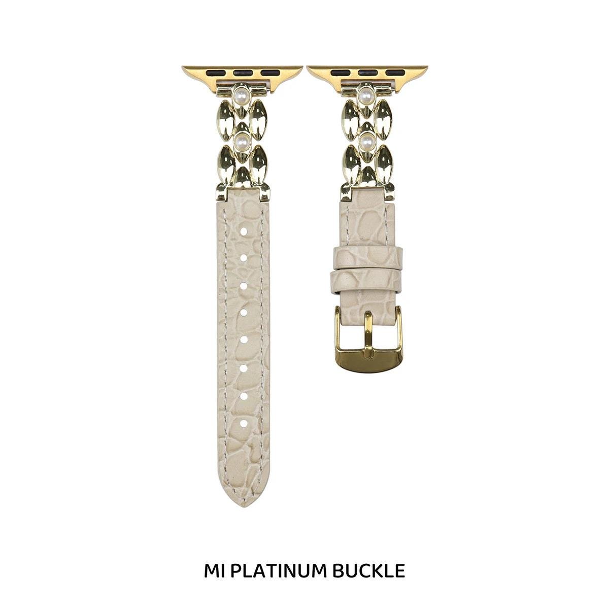 Pearl Leather Apple Watch Band, Elegant Jewelry Style Apple Watch Strap