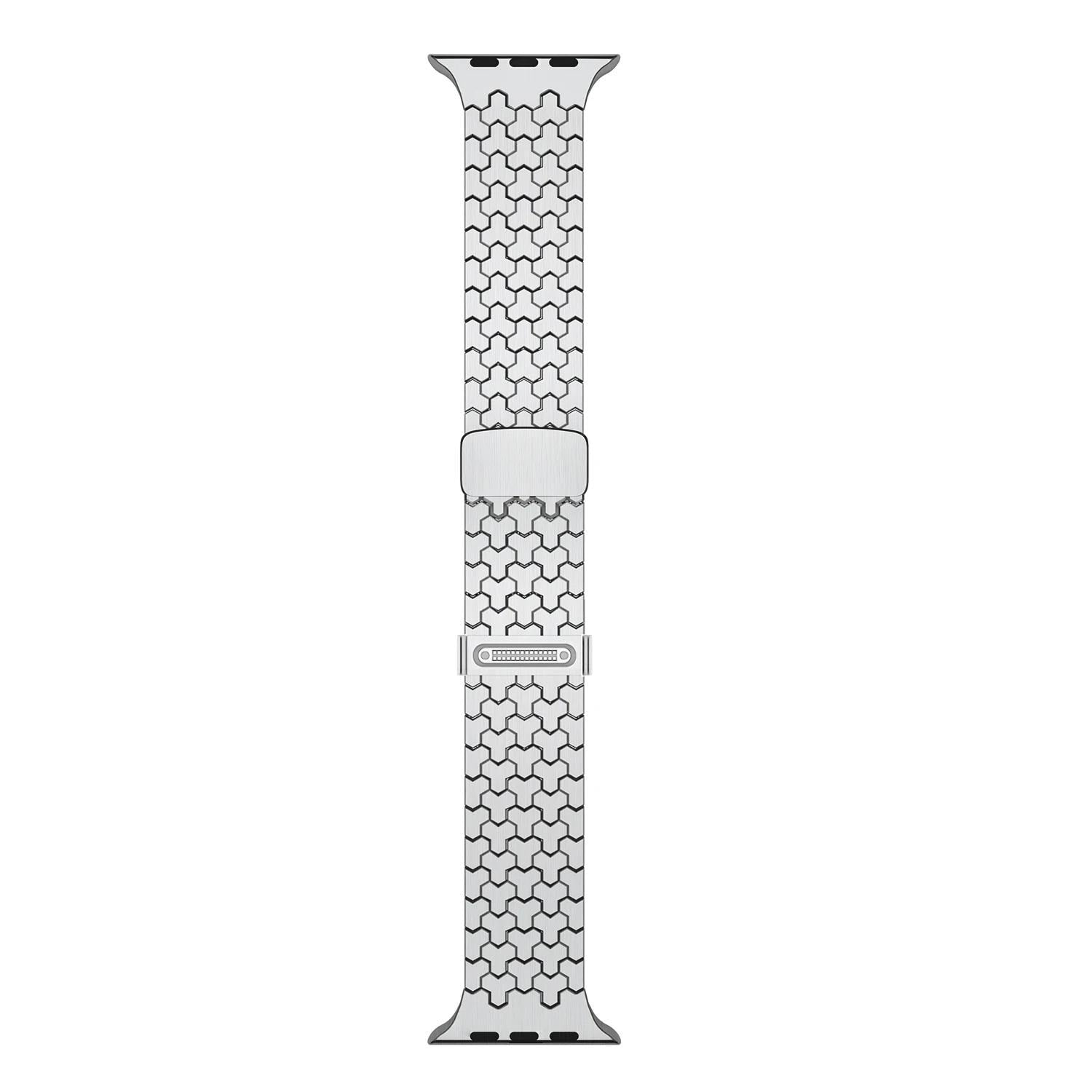 Apple Watch Band: Stainless Steel Magnetic Strap, Geometric Link Design (44-49mm)