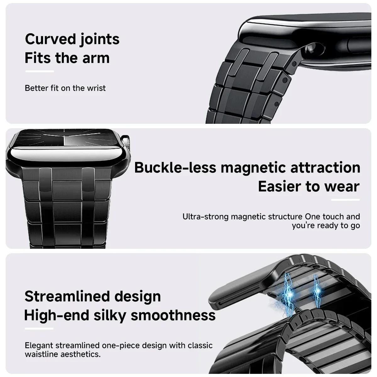Men's Magnetic Stainless Steel Band for Apple Watch Luxury Metal Bracelet