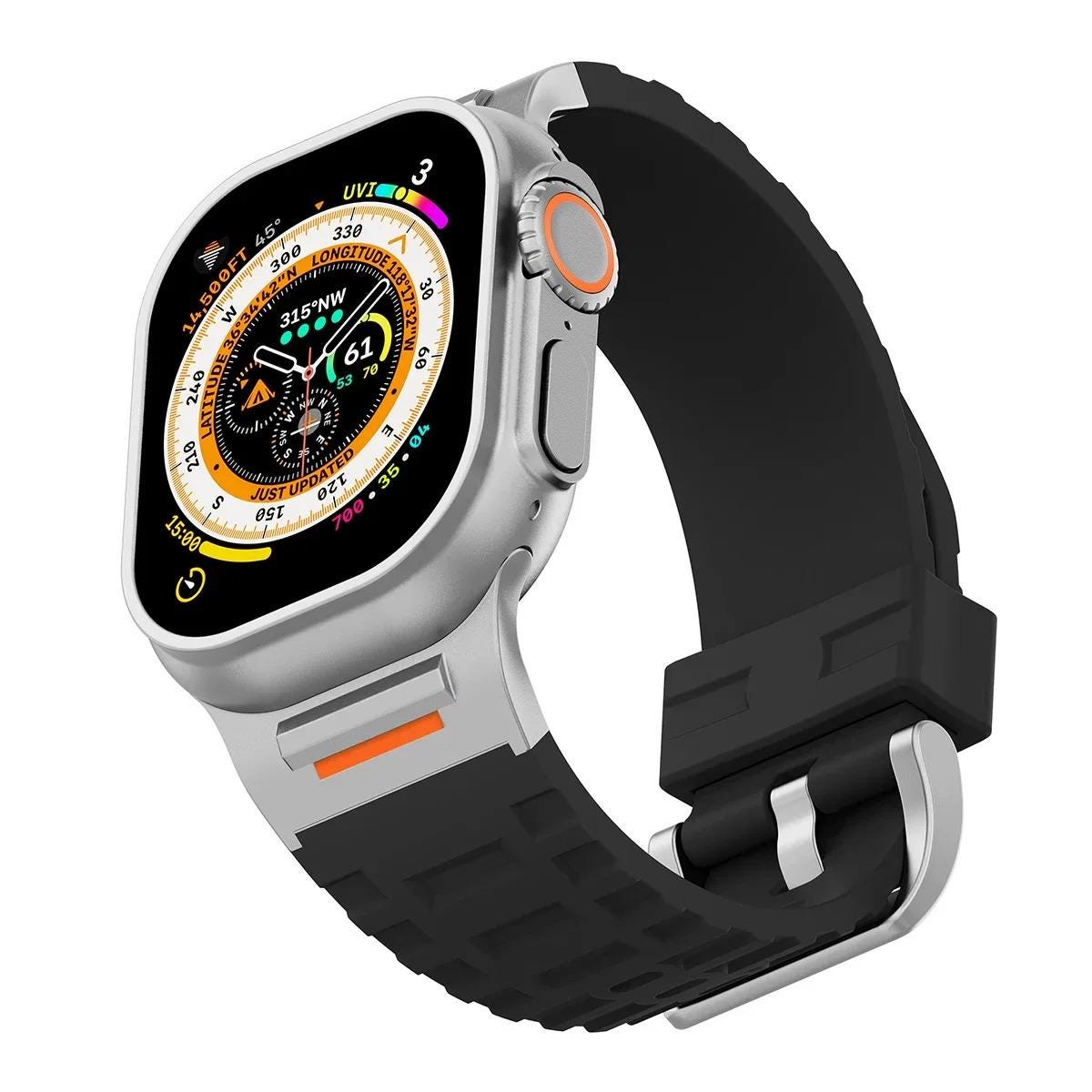Men's Rugged Silicone Sports Band for Apple Watch Ultra 49mm, Waterproof Replacement Strap