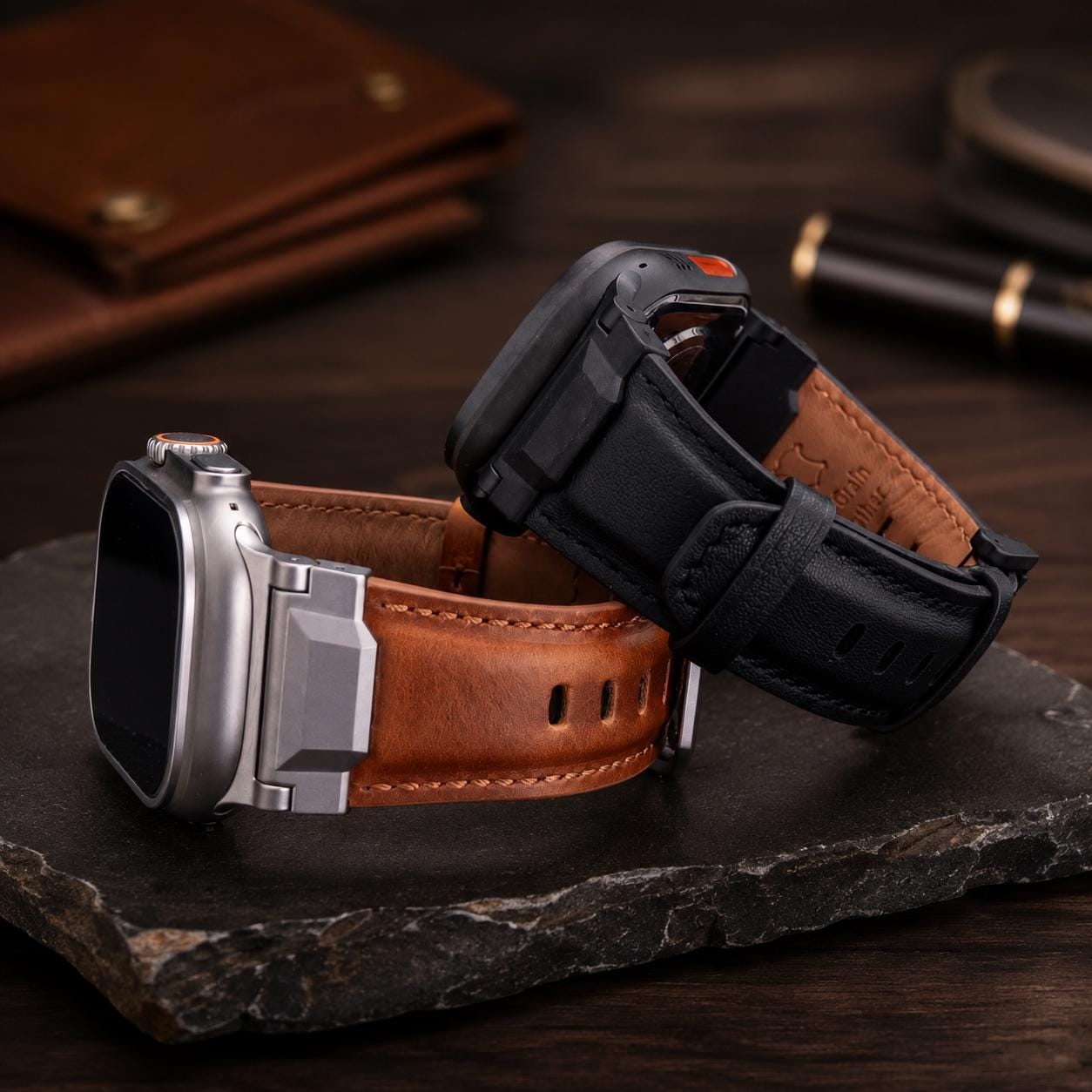 Men's Leather Apple Watch Band, Business Bracelet, Genuine Top Grain Strap