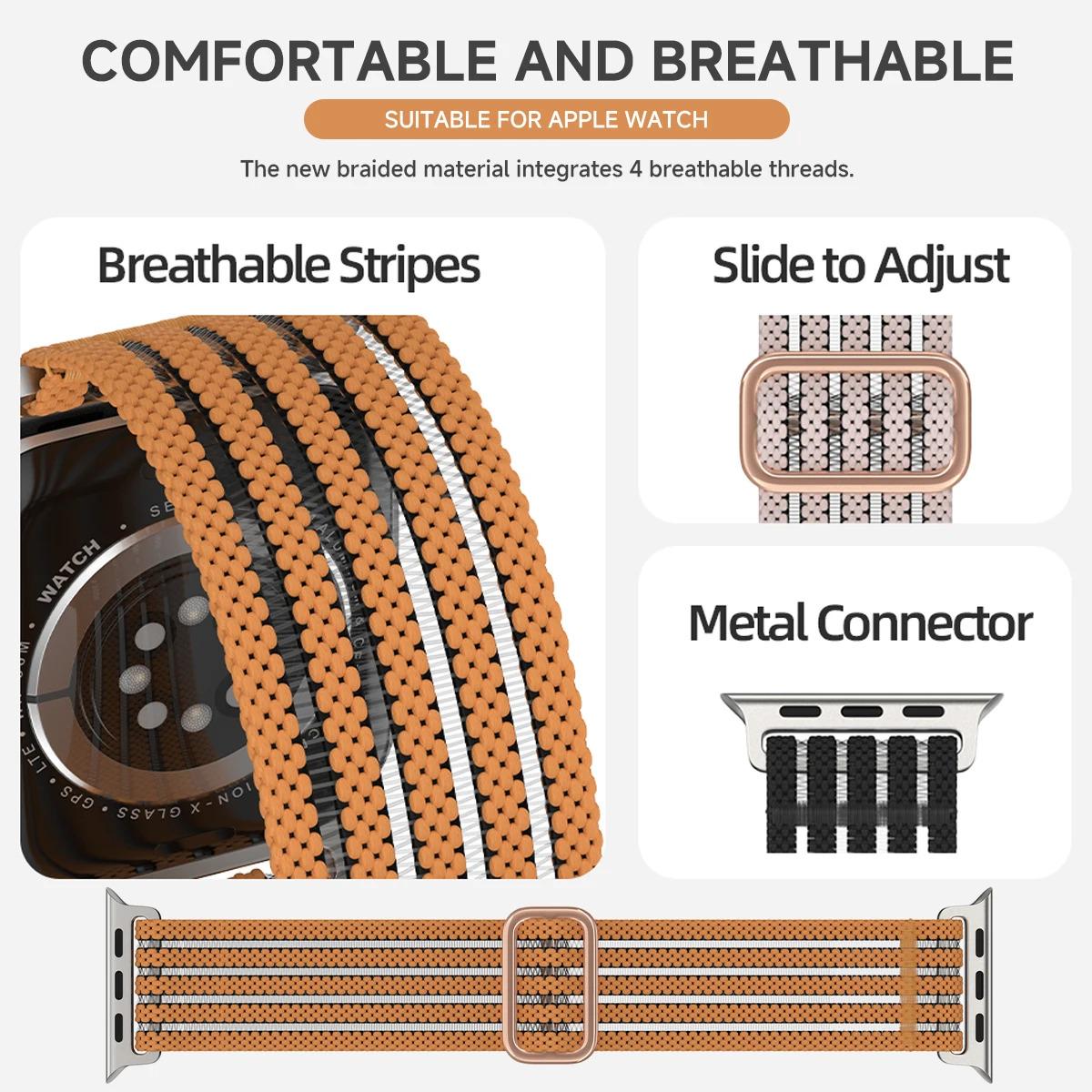 Apple Watch Braided Breathable Nylon Sport Loop Band - Adjustable Lightweight Summer Replacement Strap