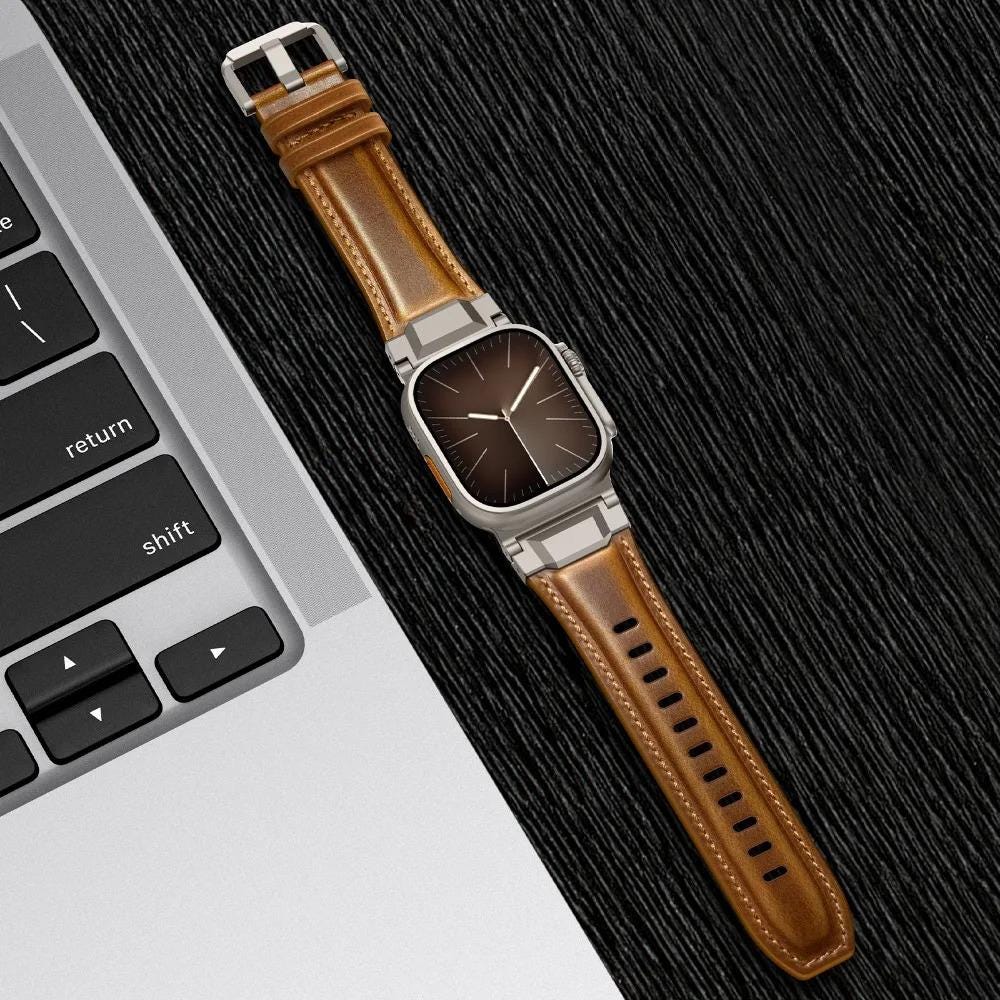 Men's Leather Apple Watch Band, Business Bracelet, Genuine Top Grain Strap