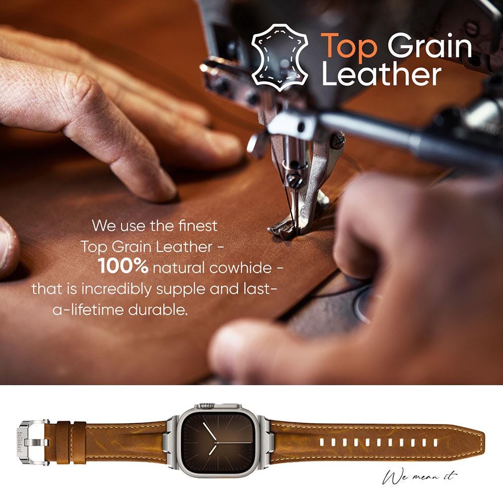 Men's Leather Apple Watch Band, Business Bracelet, Genuine Top Grain Strap