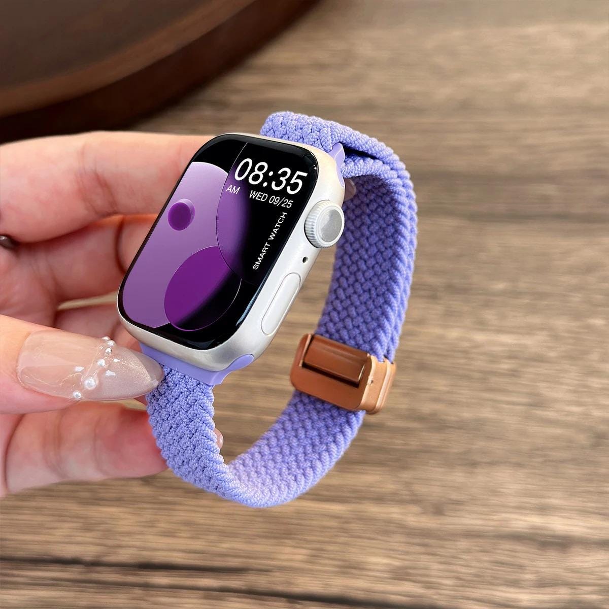 Slim Braided Elastic Apple Watch Band, Woven Sport Strap, Adjustable Fit