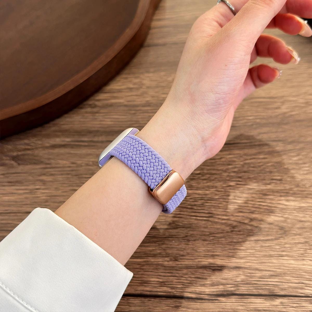 Slim Braided Elastic Apple Watch Band, Woven Sport Strap, Adjustable Fit