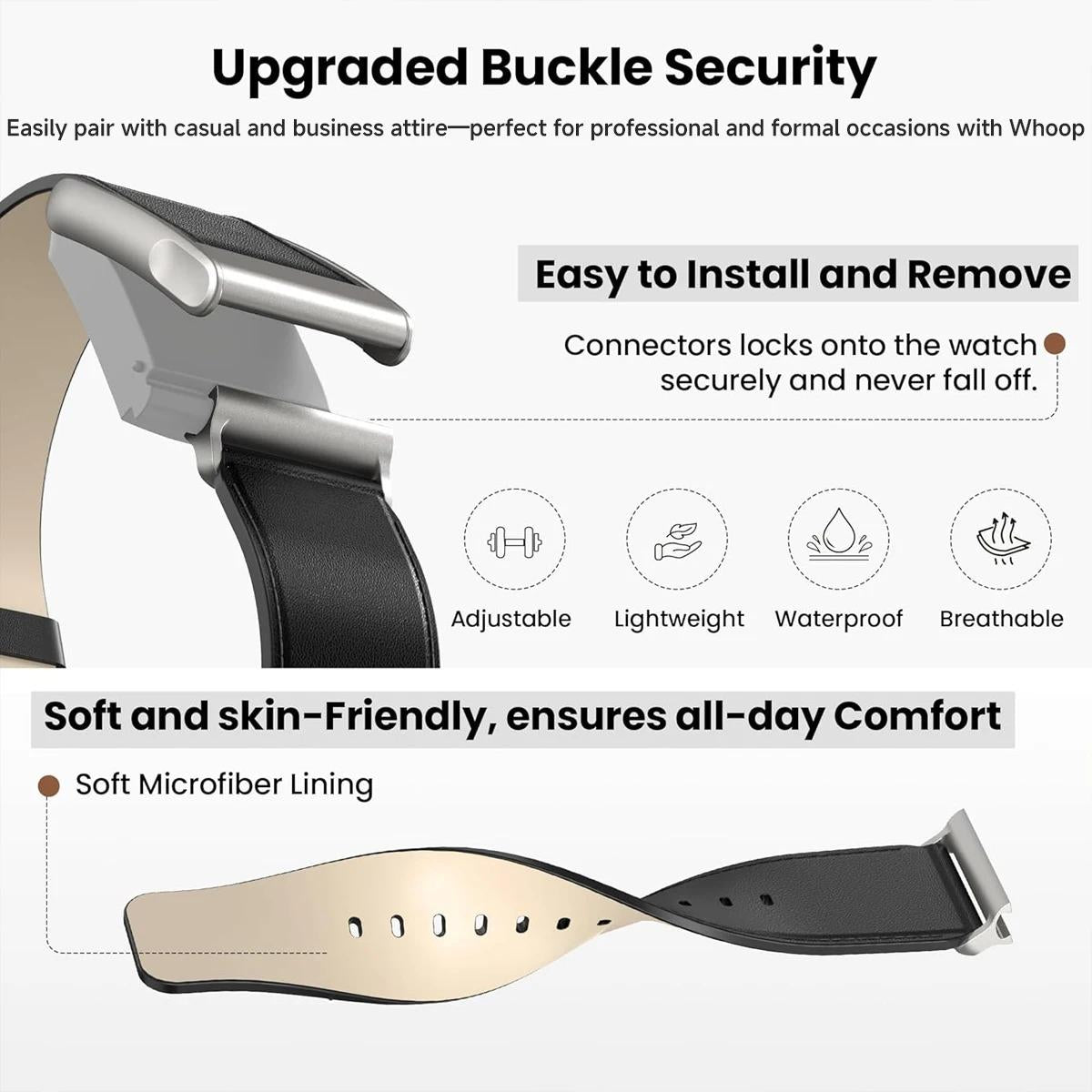 Leather WHOOP Band, Soft Breathable Replacement Strap for WHOOP 5.0 One Peak MG